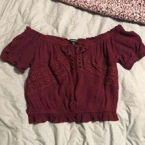 Size: medium, off the shoulder burgundy top!